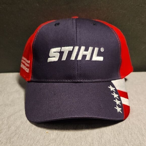 STIHL Red, White and Blue Velcroback Hat - New - Picture 1 of 8